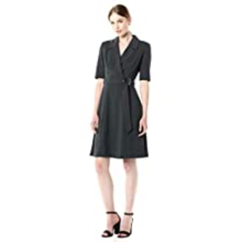 Calvin Klein Elbow Sleeve A-line Black Coat Dress